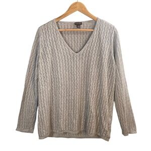 Dana Buchman Sequin Pointelle Sweater XL Crochet Knit Boho Chic Party Festive